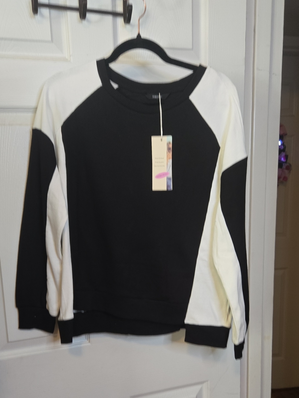 Colorblock Raglan Sweatshirt - Black & White - Picture 1 of 4